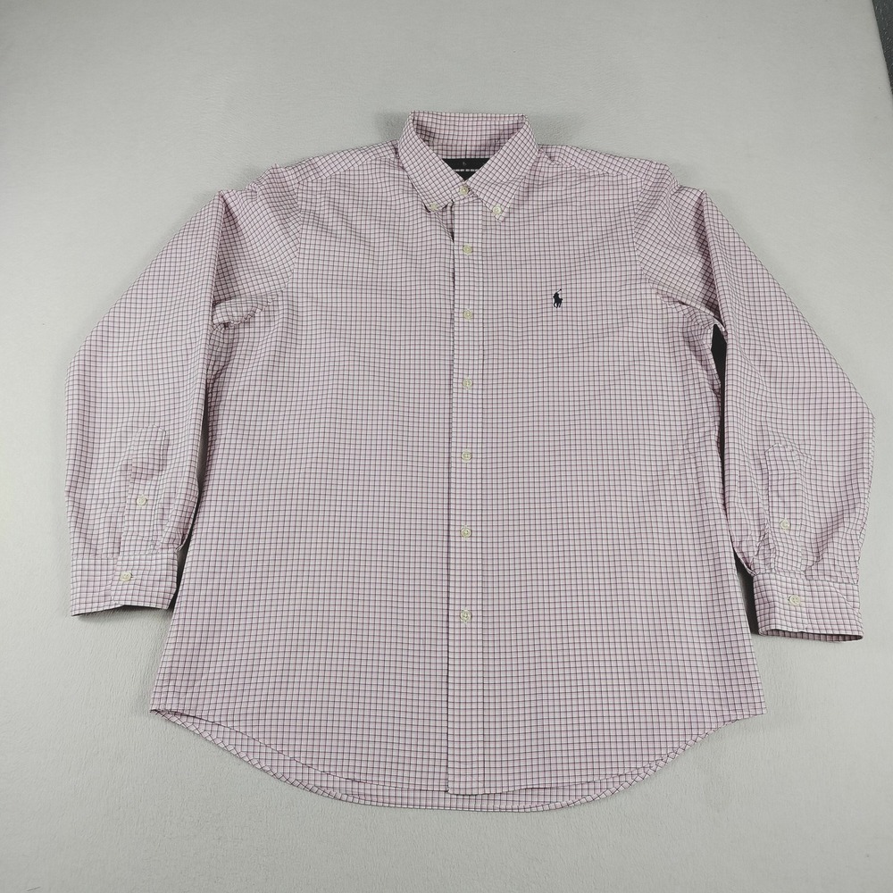 Ralph Lauren Shirt Mens Large Pink‎ Blue Plaid Classic Fit Button Down Cotton